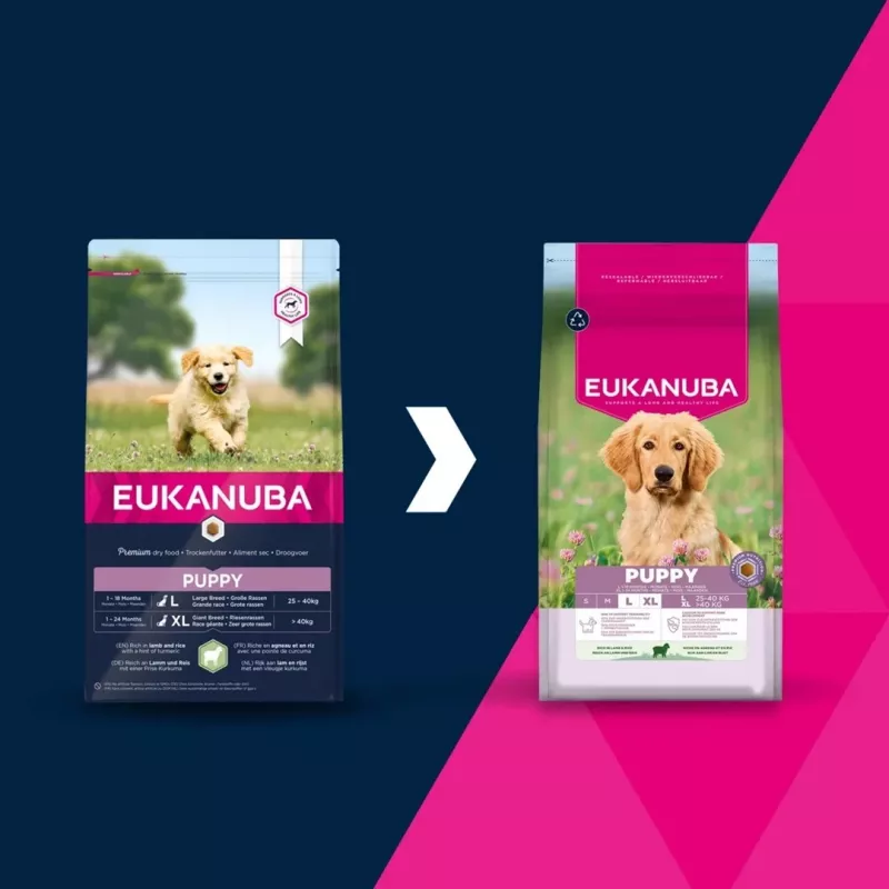 EUKANUBA Puppy L XL bagāts ar jēru un rīsiem - sausā suņu barība - 12kg