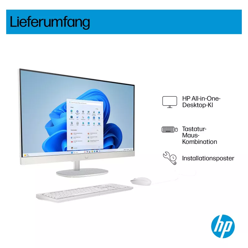 HP AI 27-cr2275ng - Viss vienā (pilnīgs risinājums) - Core Ultra 7 255U - RAM 16 GB - SSD 512 GB - NVMe - Intel Graphics - 1GbE, Bluetooth 5.3, Wi-Fi 6 - WLAN: 802.11a/b/g/n/ac/ax,