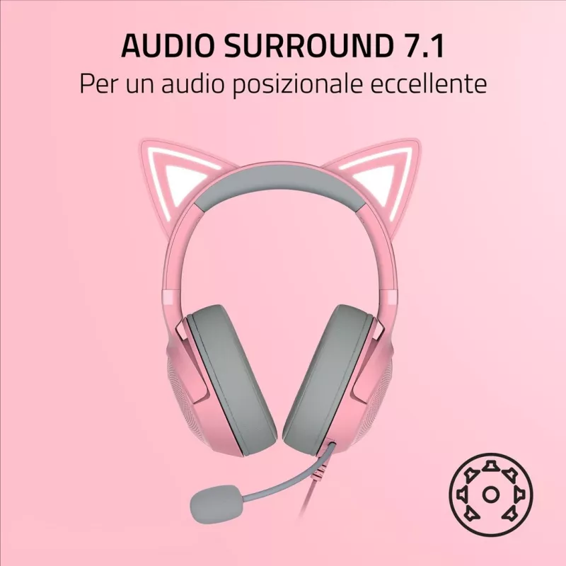 Vadu austiņas, kas novietojamas uz auss Razer RZ04-04730200-R3M1 — cirkumaurālas, 1,3 m kabelis, 353 g, rozā