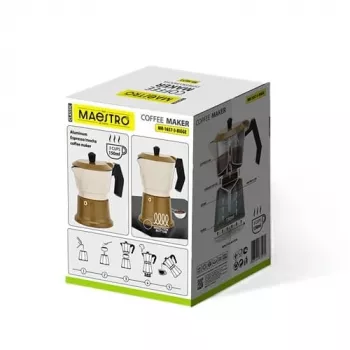 Alumīnija plīts virsmas moka katls Maestro MR-1657-3-BEIGE – 3 tasīšu espresso kafijas automāts, smilškrāsas