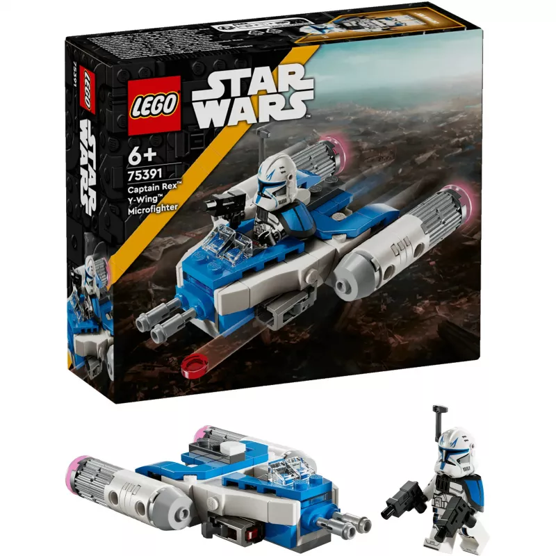 LEGO Star Wars kapteiņa Reksa Y-wing mikrokaujas kuģis — kolekcionējams Clone Wars zvaigžņu kuģa transportlīdzeklis ar tēla minifigūru, piemērots zēniem no 6 gadu vecuma