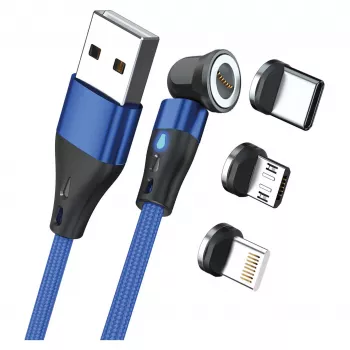 USB kabelis RealPower MagneticCharge3 1m USB A zils, ātrā uzlāde un datu pārsūtīšana