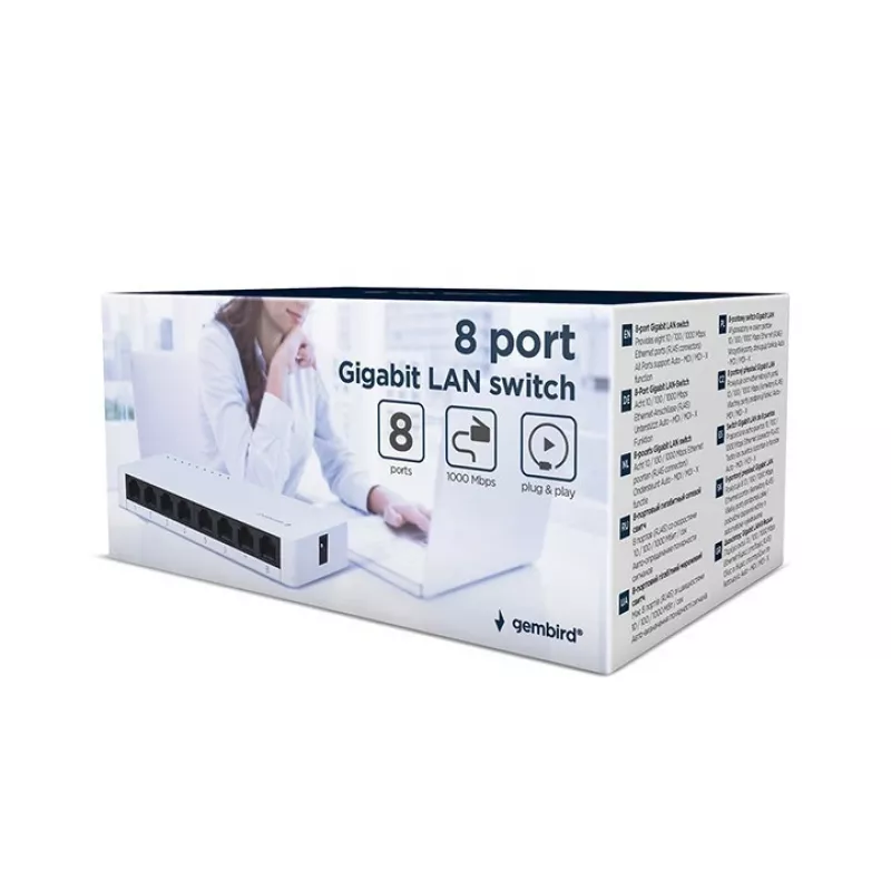 Nepārvaldāms slēdzis GEMBIRD NSW-G8-01 — 8× Gigabit Ethernet (10/100/1000), Balts, līdzstrāva 5 V