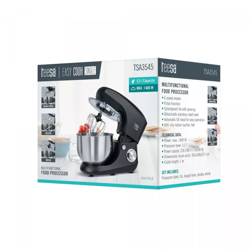 Virtuves kombains TEESA Kitchen robot EASY COOK Single Melns TSA3545-B 1000W 4L