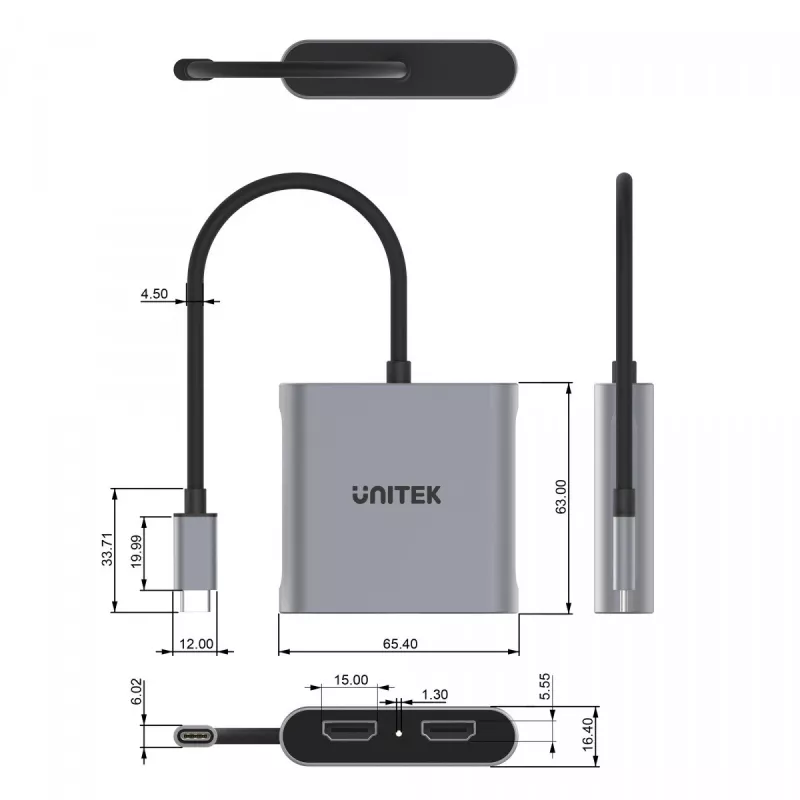 UNITEK ADAPTERS USB-C, 2x HDMI, 4K@60HZ, MST, V1404B (V1404B)