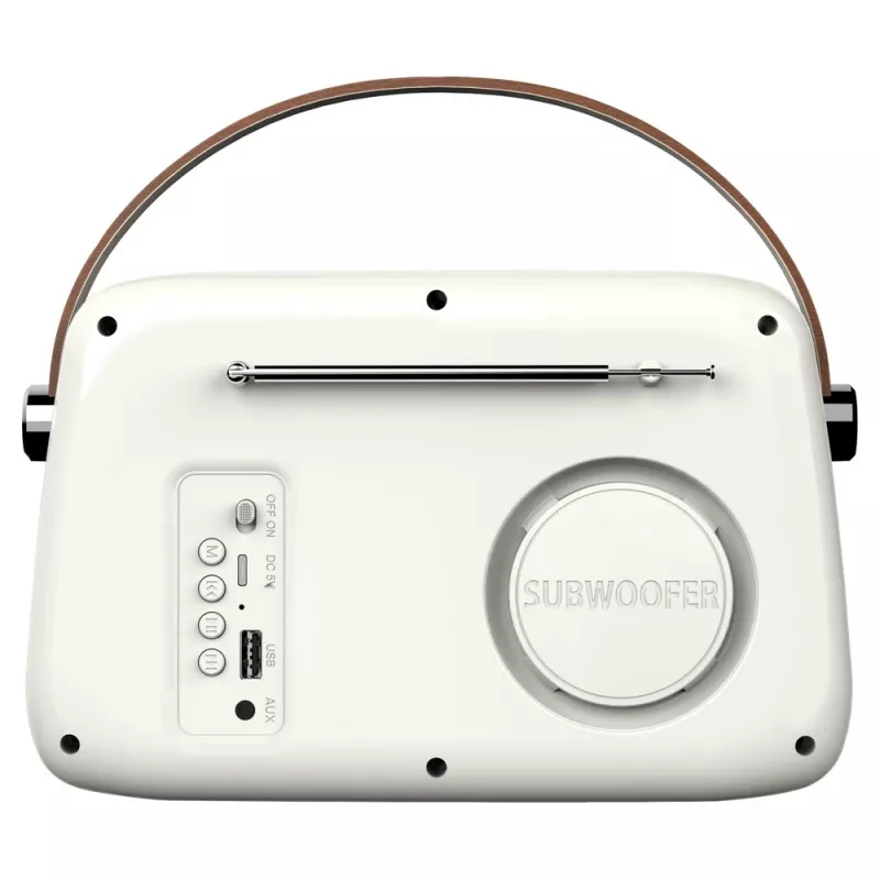 Portatīvais radio SAVIO RS-02 — analogais FM skaņotājs, Bluetooth 5.3, USB barošana, 3 W, balts