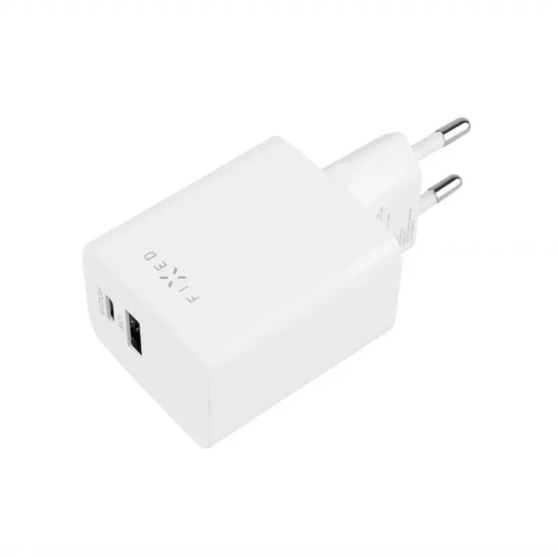 Ceļojuma lādētājs FIXED Fixed Mini USB-C/USB 45W — kompakts divu pieslēgvietu lādētājs ar USB-C un USB-A