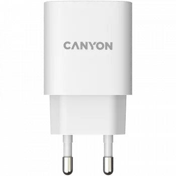 CANYON H-20, PD 20W Ieeja: 100V-240V, Izeja: 1 porta uzlāde: USB-C:PD 20W (5V3A/9V2.22A/12V1.67A), Eu kontaktdakša, Aizsardzība pret pārspriegumu, pārkaršanu, pārslodzi un īssavienojumu