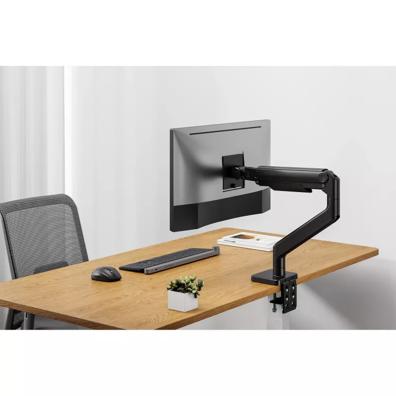 Monitora kronšteins DIGITUS Single, skava, līdz 49 collām (124,5 cm), 20 kg, VESA 75x75–100x100, slīpums -20° līdz 50°, augstumā regulējams, melns