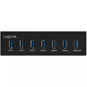 LogiLink USB 3.0 centrmezgls, 7 portu 5.25 iekšējais, ar ātrās uzlādes portu - Centrmezgls - 6 x SuperSpeed USB 3.0 + 1 x SuperSpeed USB 3.0 (uzlādei)