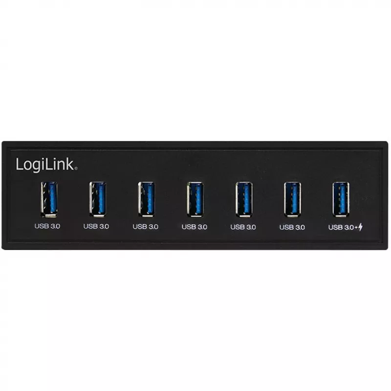 LogiLink USB 3.0 centrmezgls, 7 portu 5.25 iekšējais, ar ātrās uzlādes portu - Centrmezgls - 6 x SuperSpeed USB 3.0 + 1 x SuperSpeed USB 3.0 (uzlādei)
