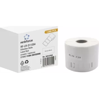 Renkforce uzlīmju rullis, saderīgs, aizstāj DYMO DYMO 11354, S0722540 57 x 32 mm papīrs balts 1000 gab. pastāvīga līmjava universālās uzlīmes RF-6027526 (RF-6027526)