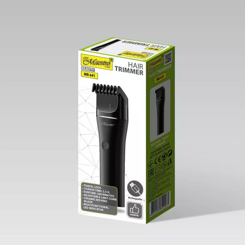 Bezvadu matu trimmeris Maestro MR-641, keramikas asmens, USB uzlādējams, 1200 mAh, 45×155×30 mm