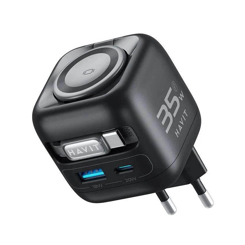 GaN ceļojumu lādētājs Havit UC250 A-EU 20V 1xUSB-C 0,7m melns