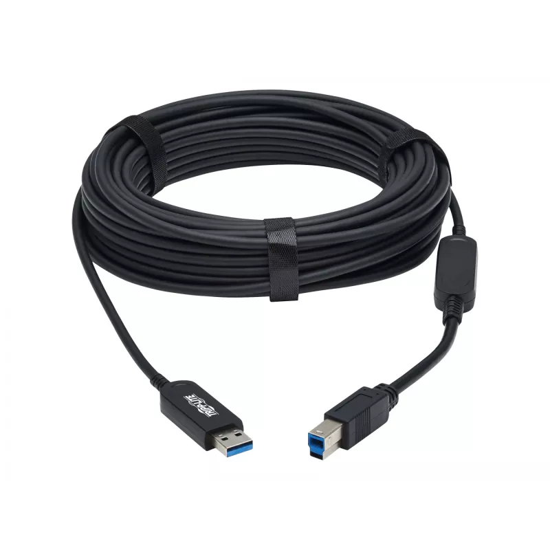 Eaton Tripp Lite Series USB 3.2 Gen 1 Plenum-Rated Fiber Active Optical Cable (AOC) - A/B M/M, Melns, 20m - USB kabelis - USB Type A (vīriešu) uz USB Type B (vīriešu) - USB 3.2 Gen 1 - 20,0m - P