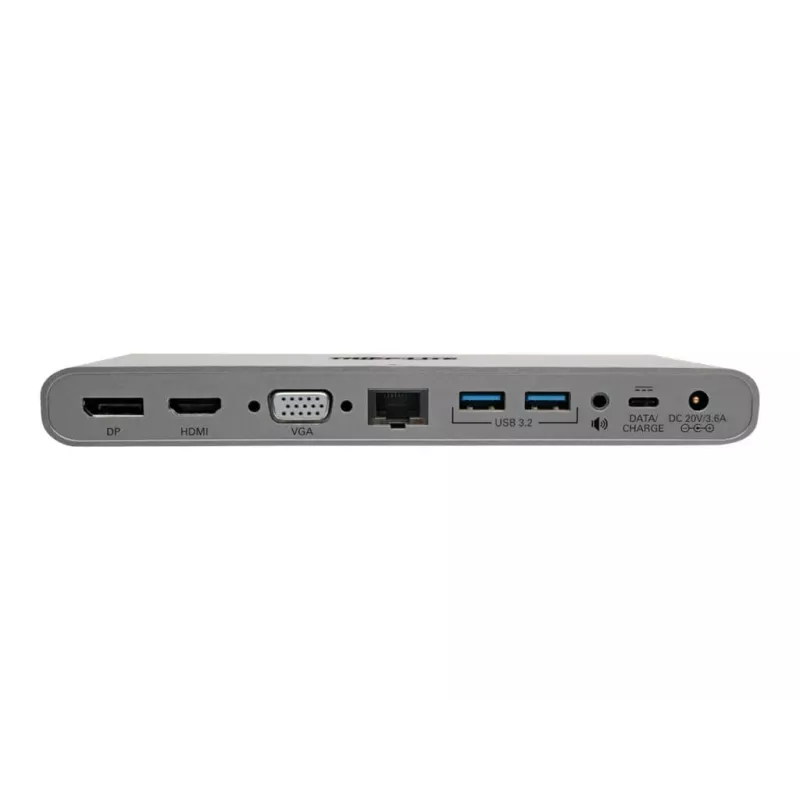 Eaton Tripp Lite USB-C dokstacija, trīs displeji - 4K HDMI/DisplayPort, VGA, USB 3.2 Gen 1, USB-A/USB-C centrmezgls, GbE, 100W PD uzlāde, starptautiskie strāvas kabeļi - dokstacija - USB-C