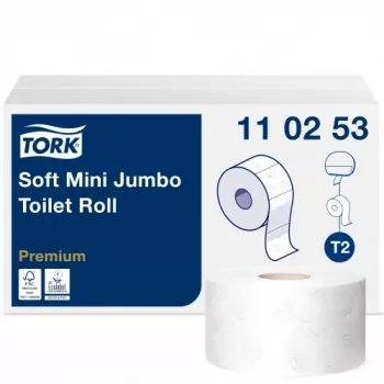 Tualetes papīrs Tork PREMIUM MINI JUMBO T2 110253, 2 kārtas, 9.7 cm x 170 m, balts, 12 gab.