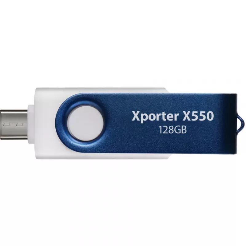 USB zibatmiņa PATRIOT Xporter X550 128GB, divu saskarņu USB-A un USB-C 3.2 Gen 1, zila/balta
