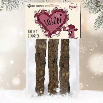 Suņu kārums PAKA ZWIERZAKA paluchy z dorsza 60 g — zivju garšas mencu standziņas, hipoalerģiskas, bez graudiem