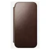 Nomad Modern Leather Folio mobilo tālruņu futrālis iPhone 17 Pro Max — brūna, āda, 6,3 collu ekrāns, 4 karšu kabatiņas