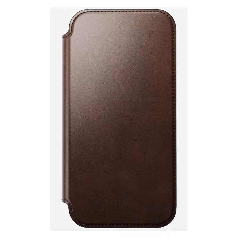Nomad Modern Leather Folio mobilo tālruņu futrālis iPhone 17 Pro Max — brūna, āda, 6,3 collu ekrāns, 4 karšu kabatiņas