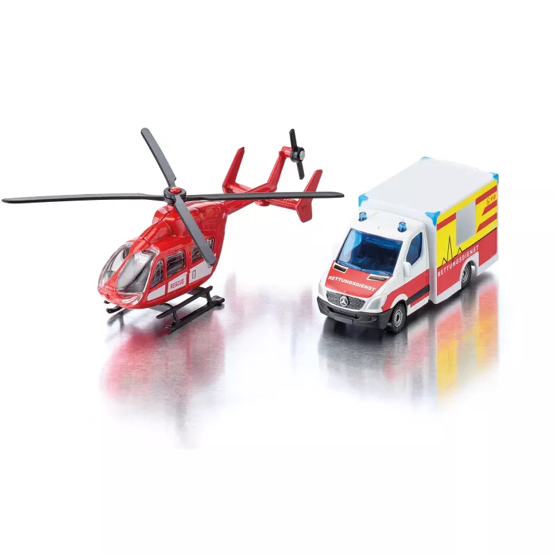 Rotaļlietu komplekts Usorteret Siku Mercedes-Benz glābšanas furgons un helikopters modela komplekts