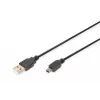 Assmann/Digitus USB 2.0 SAVIENOJUMA KABELIS A-B USB 2.0 savienojuma kabelis, 480Mbit/s, USB A - USB mini B, spraudnis/spraudnis, 1,8m, melns (AK-300130-018-S)