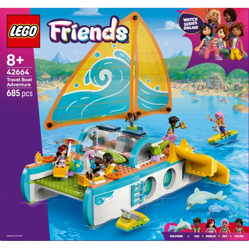 LEGO Friends spēļu komplekts Ceļojumu laivas piedzīvojums 42664 — 685 detaļas, 4 mini-lelles, vecumam 8+, 260×190×320 mm