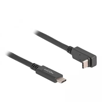Delock - USB kabelis - 24 kontaktu USB-C (vīr.) uz 24 kontaktu USB-C (vīr.) leņķveida - USB 3.2 Gen 2 - 3 A - 1,0 m - USB Power Delivery (60 W), atbalsta 4K 144 Hz (3840 x 2160), līdz 10 Gbps datu pārraide