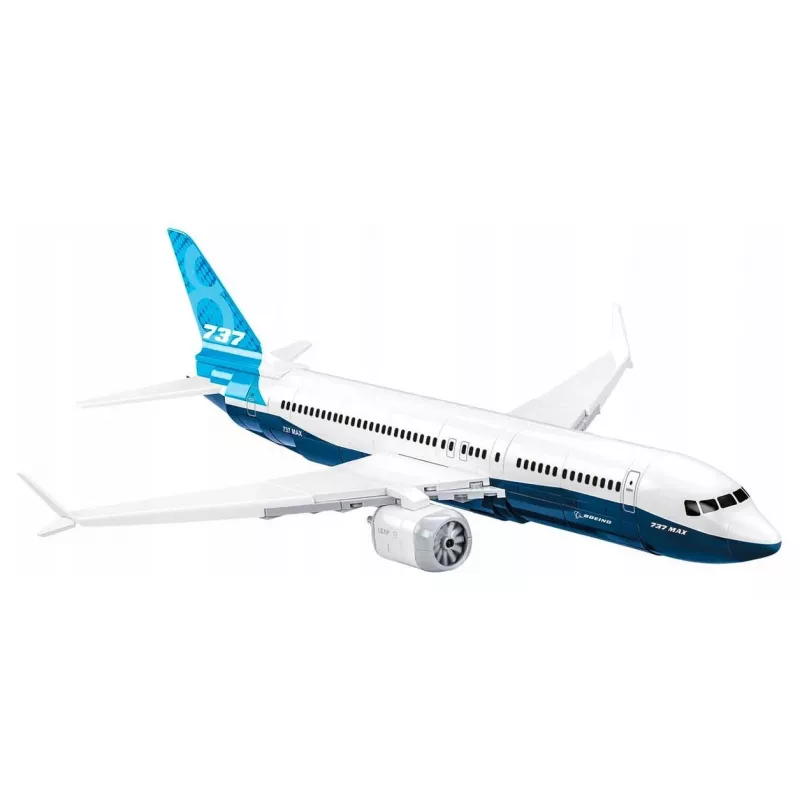 Būvniecības komplekts Cobi Boeing 737-8 — 340 detaļas, ieteicamais vecums 7+, zila un balta