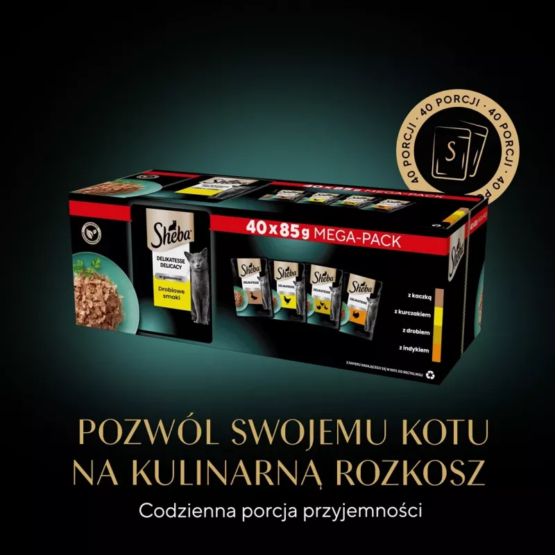SHEBA Delicacy putnu gaļas garšas želejā - mitrā kaķu barība - 40x85 g
