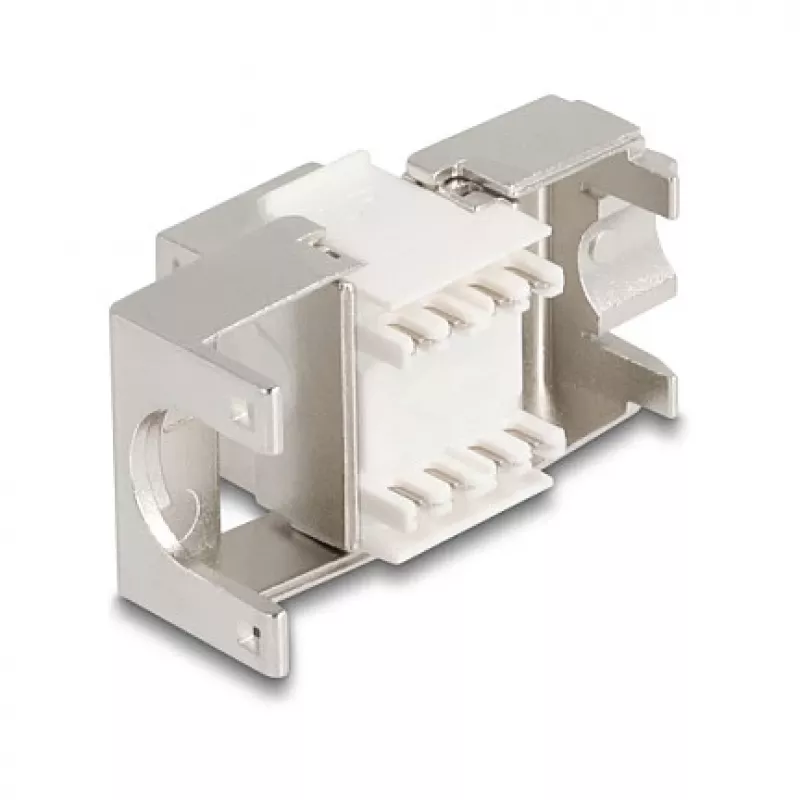 DELOCK 90723 keystone modulis — plakans RJ-45 ieliktnis, sudrabains/baltys, 16×28,5×22,6 mm
