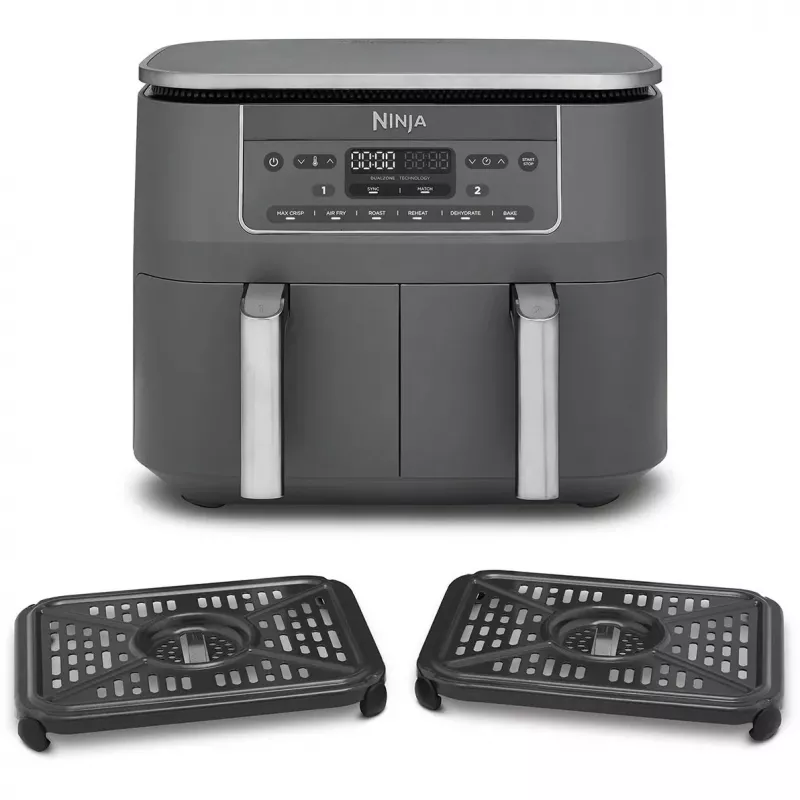 Ninja DZ300EU divu zonu karstā gaisa fritieris, 7,6 l (2 x 3,8 l), 2400 W, 240 °C, pelēks