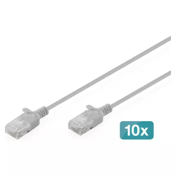komutācijas kabelis DIGITUS CAT 6 U-UTP plāns 1,5 m, pelēks, 10 gab. iepakojumā
