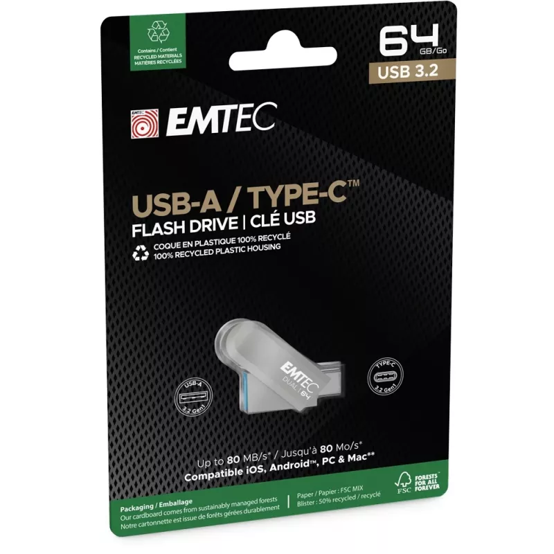USB zibatmiņa Emtec 64 GB USB Type-A USB Type-C D280