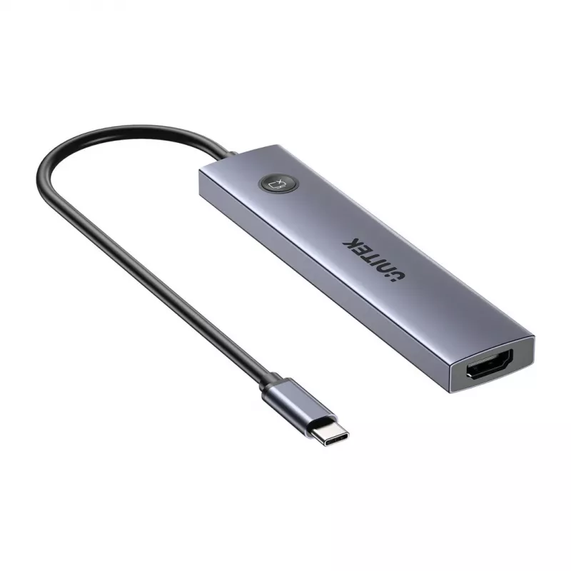 USB-C centrmezgls Unitek H1124AGY01 ar 100W PD, HDMI 2.0, 2x USB‑A, 2x USB‑C, SD/microSD lasītāju — alumīnija