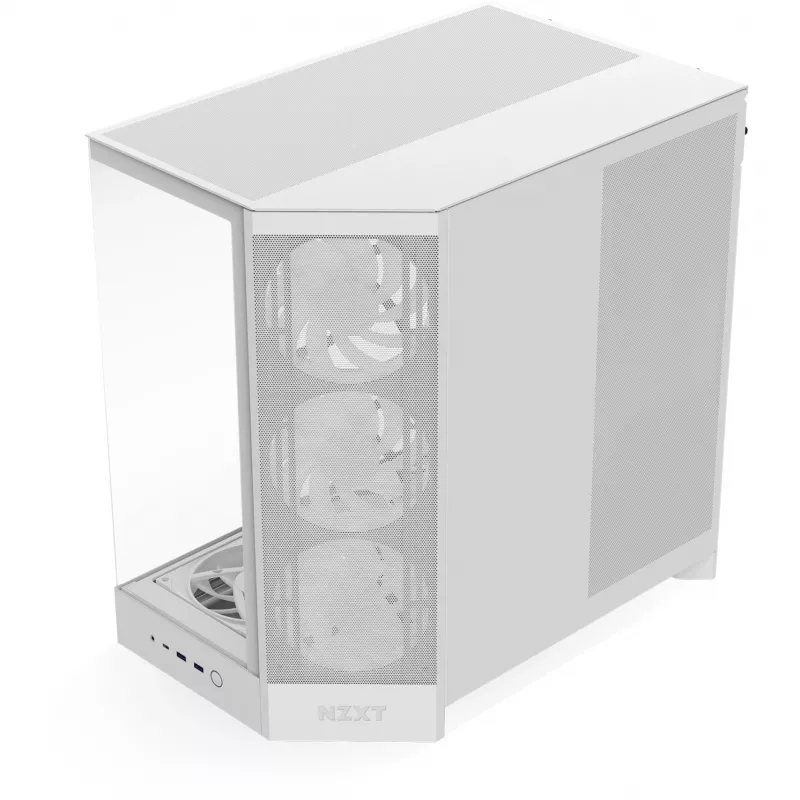 PC Midi Tower korpuss NZXT H9 Flow RGB+ — Balts, atbalsta ATX/EATX/Micro-ITX, rūdīts stikls, 3x140mm priekšējie + 1x120mm aizmugurējais ventilatori