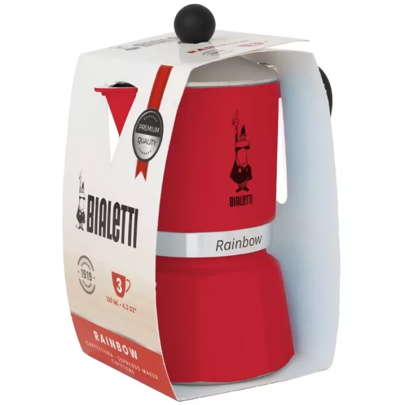 Bialetti Stovetop Espresso Maker Rainbow 3 tases sarkana