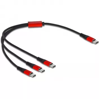 USB uzlādes kabelis DeLOCK 3-in-1 USB Type-C uz 3 x USB Type-C 30 cm melns/sarkans