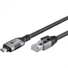 Ethernet kabelis USB-C 3.2 Gen2 spraudnis > RJ-45 spraudnis, LAN adapteris melns/sudrabains, 2 metri, pīts tekstila apvalks