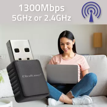 Bezvadu USB adapteris QOLTEC 56988 Dual Band 1300 Mbps USB 3.0