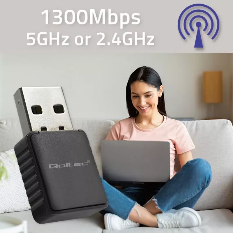 Bezvadu USB adapteris QOLTEC 56988 Dual Band 1300 Mbps USB 3.0