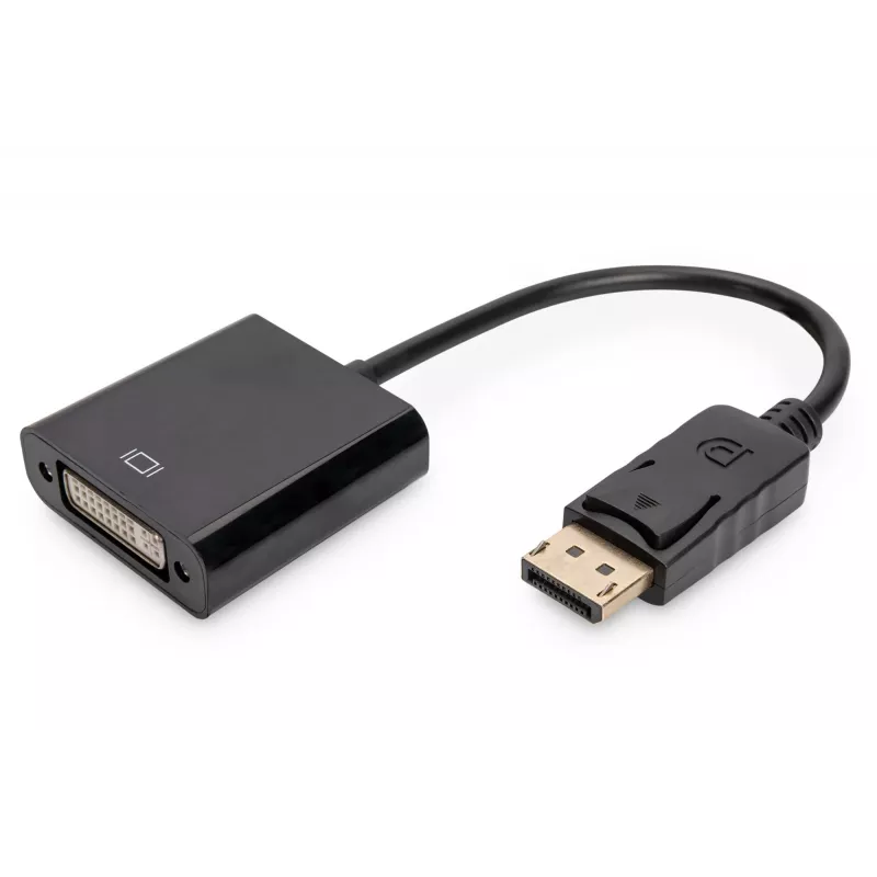 Assmann DisplayPort adaptera kabelis. DP - DVI (24+5) Tēviņš/Mātīte. 0,15 m ar bloķēšanu. Saderīgs ar DP 1.1. UL. Melns, bez ekranējuma. 32AWG (AK-340409-001-S)