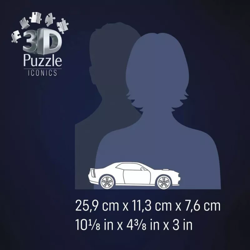 3D puzzle Ravensburger Dodge Challenger R/T Scat Pack Widebody – Iconics sērija, modeļa kopija