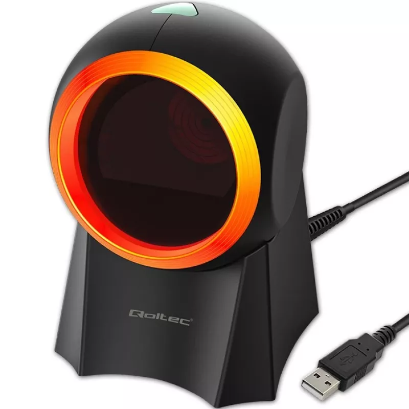 Vadu galda svītrkodu skeneris QOLTEC 50857 — 1D/2D, USB, ABS korpuss, melns, 1,75 m kabelis