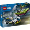 LEGO City rotaļu komplekts 60415 Policijas auto un muskuļauto pakaļdzīšanās — 213 elementi, 2 minifigūras, vecumam 6+