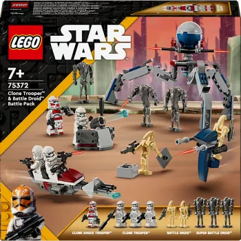 LEGO Star Wars Clone Trooper & Battle Droid Battle Pack konstruēšanas rotaļlietas bērniem ar spīdveja motocikla transportlīdzekli, 4 minifigūras un 5 figūras, dāvanas zēniem