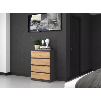 Kumode Top e Shop M4 ANTRACYT/ARTISAN — 4 atvilktnes, antracīta un ozola apdare, 700×400×970 mm, skaidu plāksne
