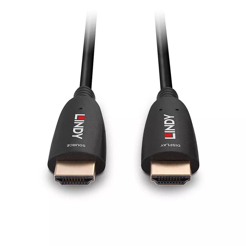 Lindy 10m optiskās šķiedras hibrīda HDMI 8K60 kabelis, 10 m, HDMI A tipa (standarta), HDMI A tipa (standarta), 48 Gbit/s, melns