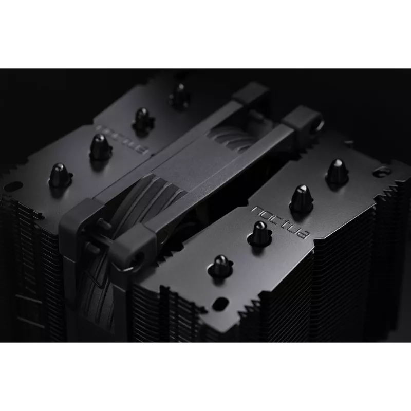 CPU dzesētājs Noctua NH-D9L CHROMAX.Melns — 92 mm ventilators, 400–2000 RPM, 22,6 dB, izmēri 95×95×110 mm, svars 531 g